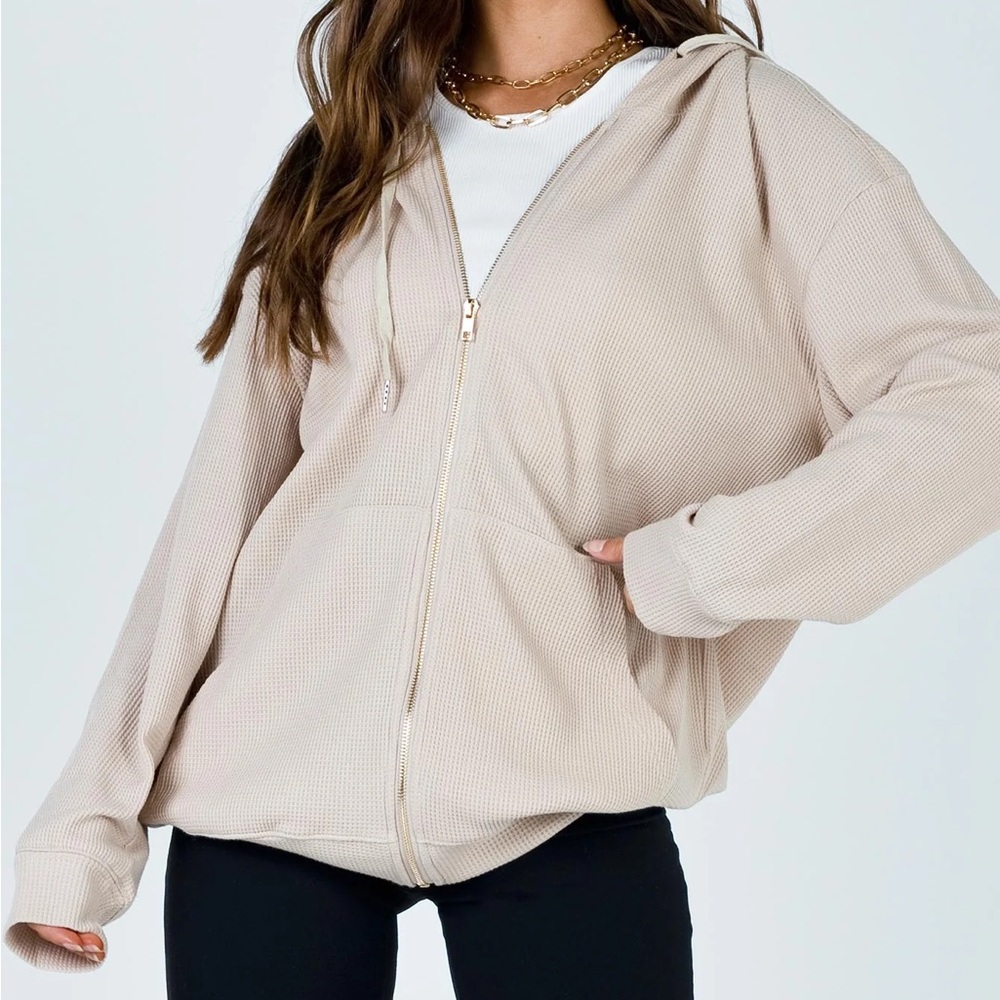 Audrey Oversized Zip Up Sweatshirt Beige - Size 4